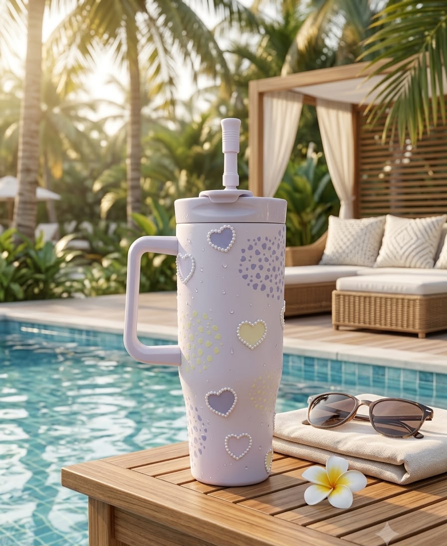 Sitarayuri White & Pink Butterfly Side-Handle Tumbler