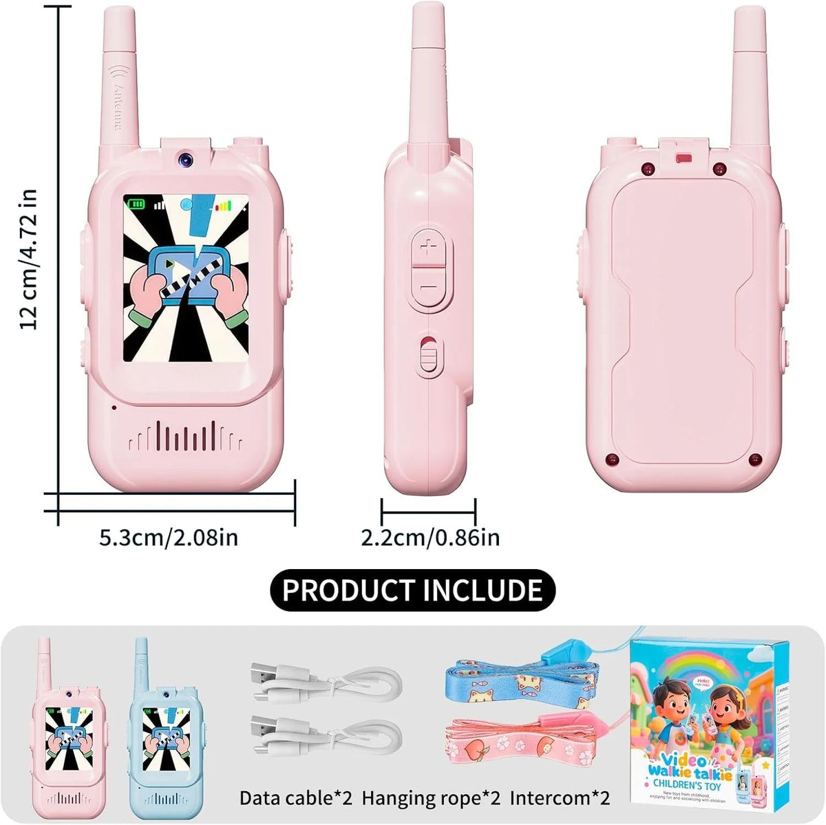 Kids Video Calling Walkie Talkie Toy – Pink & Blue | Rechargeable Two-Way Video Talkie