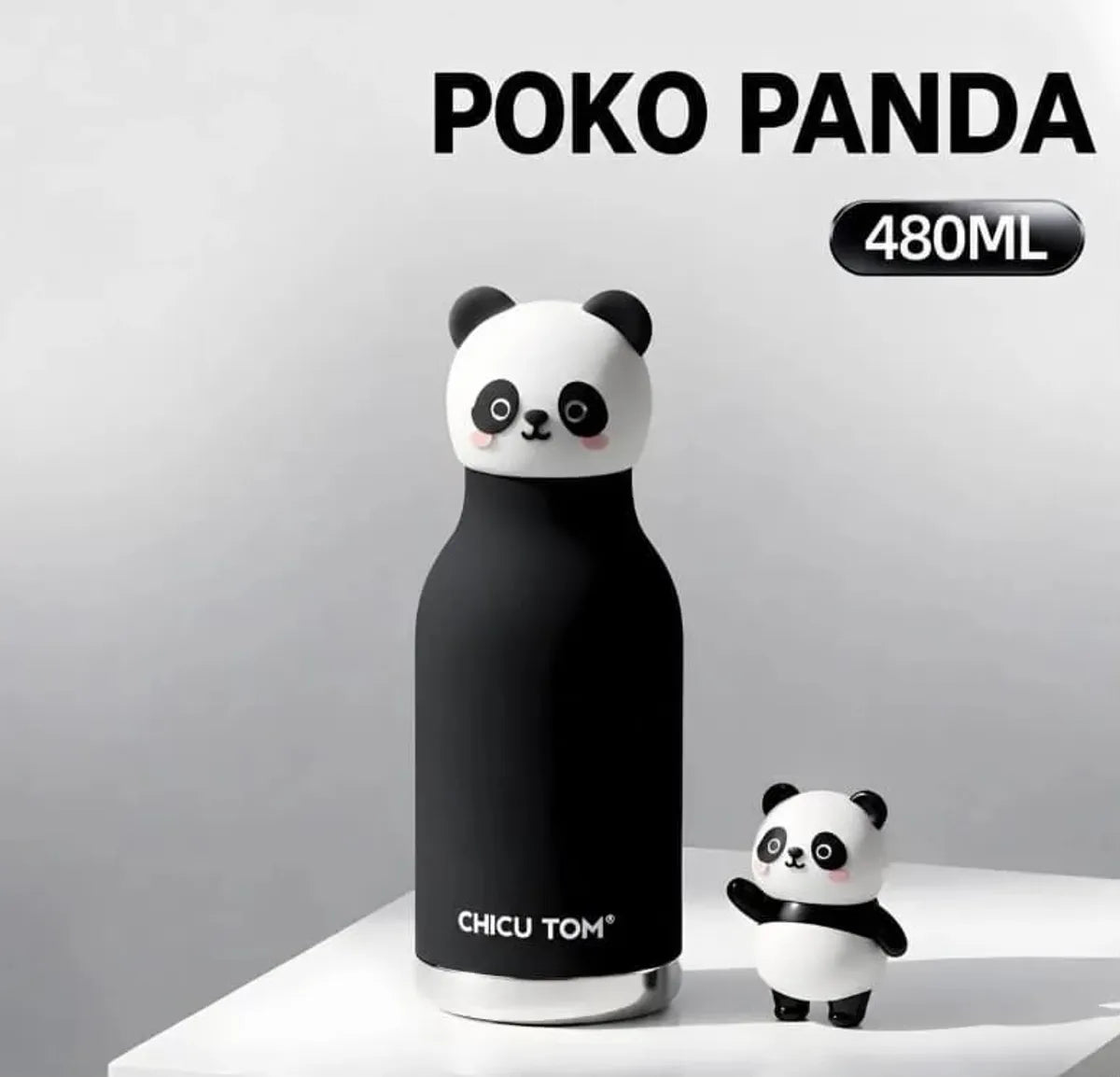 Kids Animal Stainless Steel Insulated Water Bottle with Straw & Cleaning Brush - 480ml