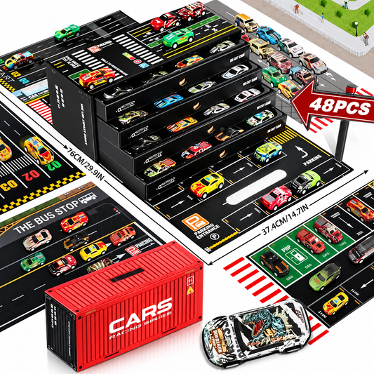 48pcs Alloy Pull Back Toy Cars with Storage Box Mini Race Car Set for Kids, Party Favors & Gifts