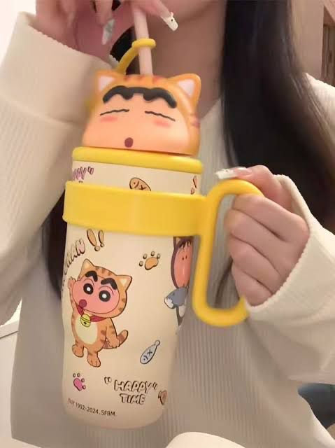 Shinchan Cartoon Insulated Tumbler | Cute Straw Bottle for Kids & Fans