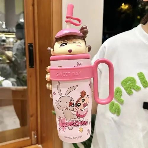 Shinchan Cartoon Insulated Tumbler | Cute Straw Bottle for Kids & Fans