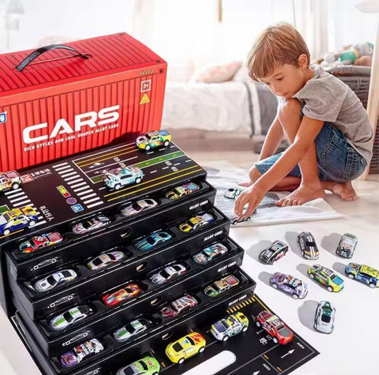 48pcs Alloy Pull Back Toy Cars with Storage Box Mini Race Car Set for Kids, Party Favors & Gifts