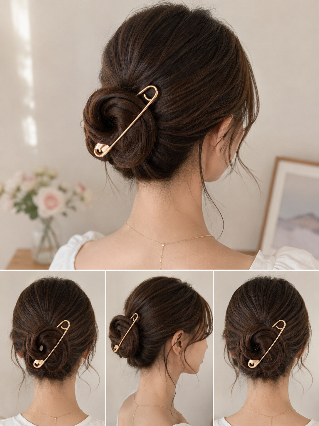 Rose Gold Safety Pin Hair Clip – Elegant Bun & Updo Hair Accessory