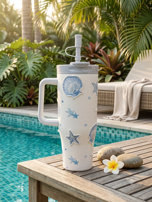 Sitarayuri White & Pink Butterfly Side-Handle Tumbler