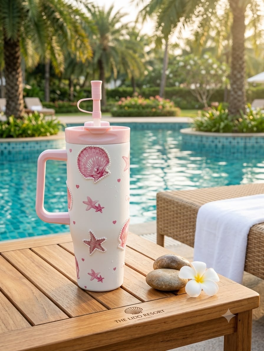Sitarayuri White & Pink Butterfly Side-Handle Tumbler