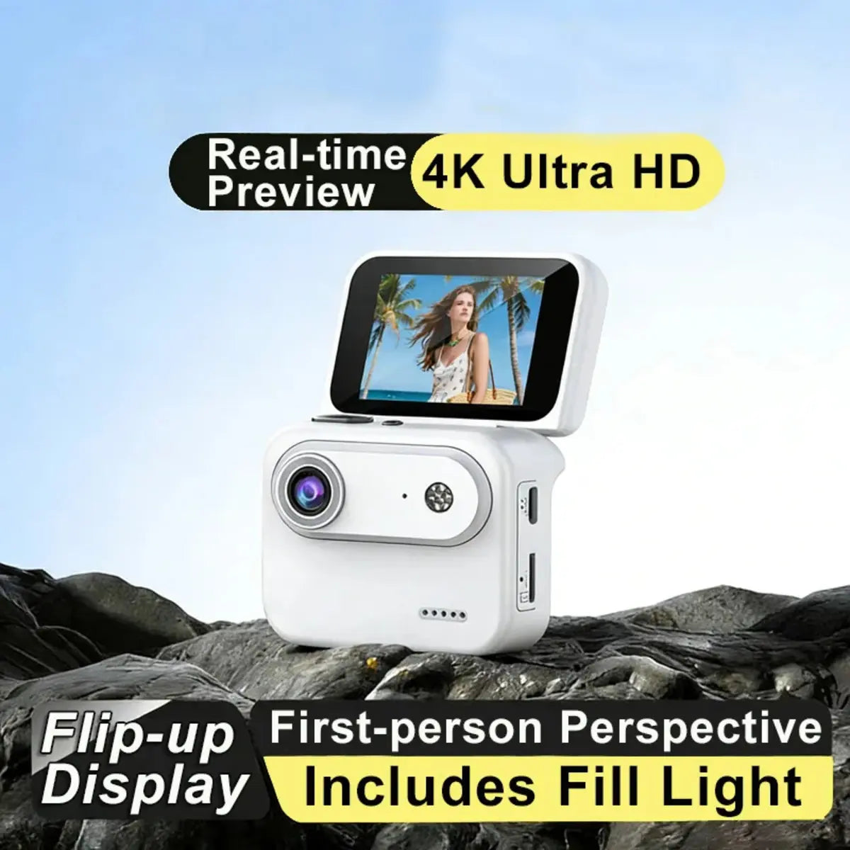 Orange VlogCam Mini Flip-Screen Action Camera with 8gm memory card